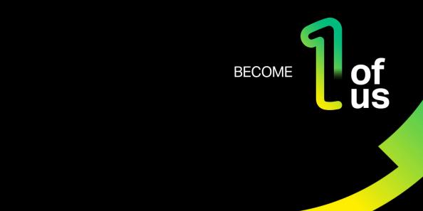 "Become 1 of us" lettering on a black background.